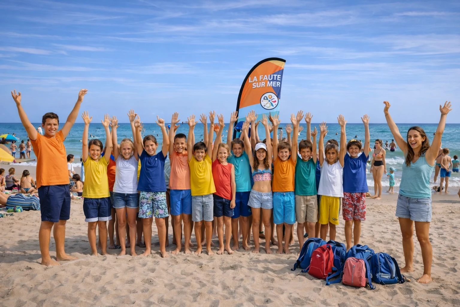 Groupe d’enfants et d’animateurs sur la plage